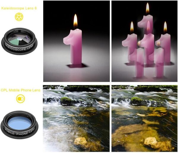 Godefa Cell Phone Camera Lens with Tripod+ Shutter Remote,6 in 1 18x Telephoto Zoom Lens/Wide Angle/Macro/Fisheye/Kaleidoscope/CPL, Clip-On lense Compatible for iPhone X 8 7 6s Plus, Samsung and More