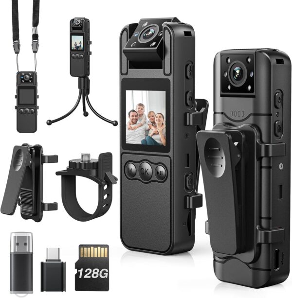 Z11 Body Camera with Audio and Video Recording, 128GB Small Body Cam with 180° Rotating Lens, 6HR Battery & Night Vision, Wearable Camera for Pet, Home, Office, Security Police Law Enforcement