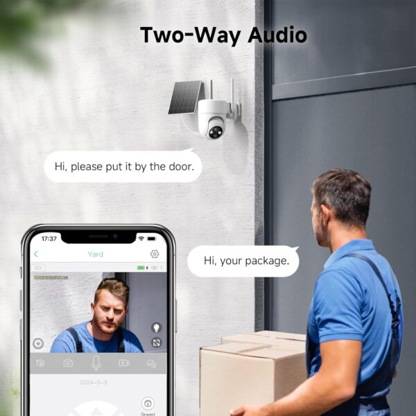 2K Solar Security Cameras Wireless Outdoor, 2PCS Outdoor Camera Wireless with 360° View, Cameras for Home Security with Color Night Vision/2-Way Audio, 2.4GHz Wi-Fi Only