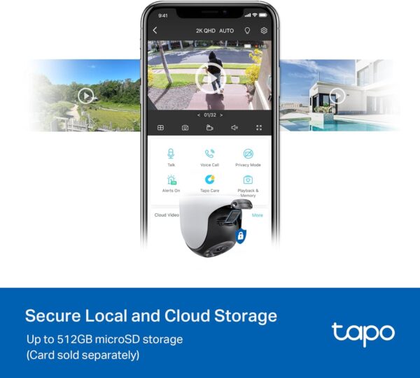 TP-Link Tapo 2K QHD Outdoor Pan/Tilt Wi-Fi Security Camera, 360° View, Motion Tracking, Color Night Vision, Free Person/Vehicle/Motion Detection, Cloud & SD Card Storage, 24/7 Recording, Tapo C520WS…