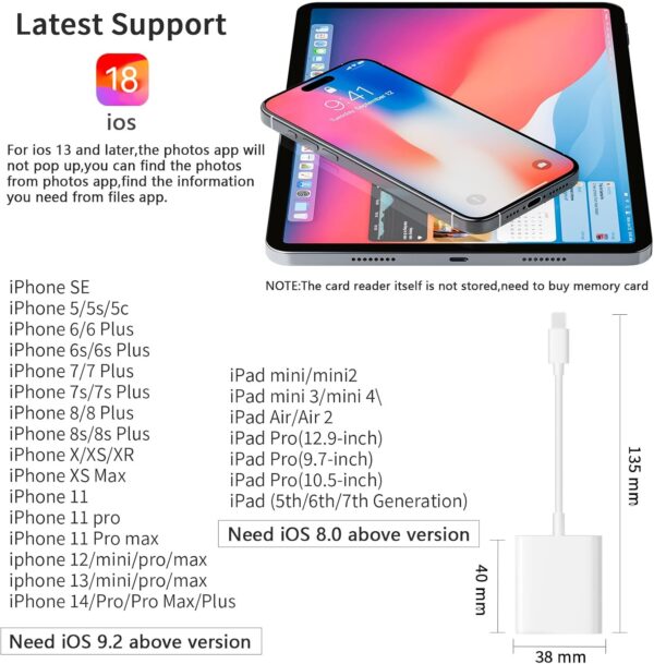 SD Card Reader for iPhone iPad Camera,Dual Card Slot Memory Card Reader Supports SD and TF Card Trail Camera Viewer Sd Card Adapter Portable Micro Sd Card Reader No Application Required Plug and Play