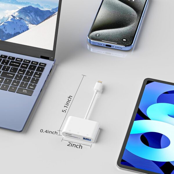 SD Card Reader for iPhone iPad, USB Camera Adapter Plug Digital Trail Camera SD Card Viewer with Dual Slot for MicroSD/SD, Memory Card Adapter for Photography No App Required