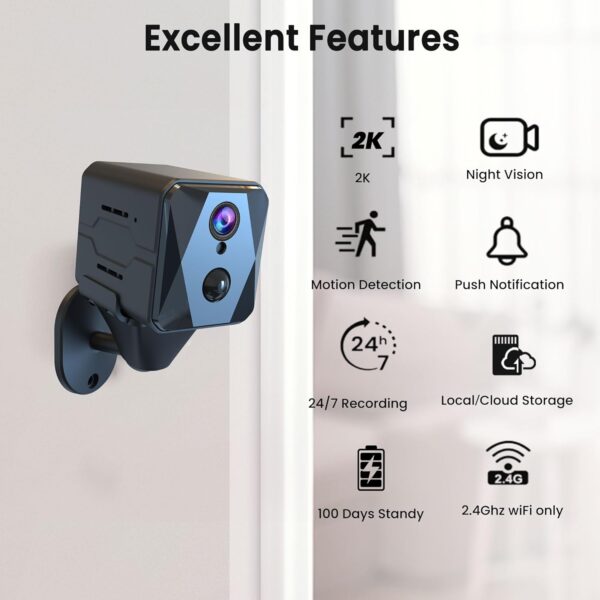 Hidden Camera, 2K HD Mini Camera, Spy Camera with Cloud & SD Storage, 100-Day Standby Time Small Camera, Cameras for Home Security AI Motion Detection