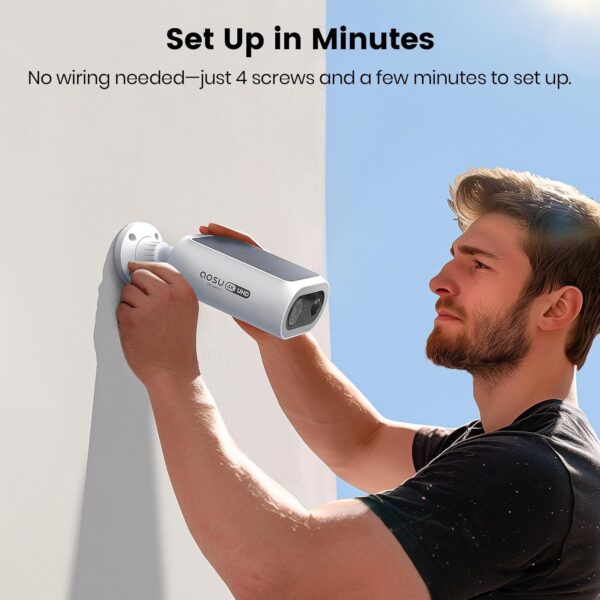 AOSU SolarCam P1 Max, Solar Security Camera Wireless Outdoor, 4K UHD Camera for Home Security with Enhanced AI Detection for Fences & Parking, Integrated Solar Panel, Easy Setup, No Monthly Fees