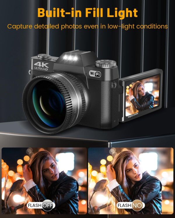 2024 Upgrade VJIANGER Digital Camera for Photography 4K 56MP Vlogging Camera for YouTube with WiFi, 180° Flip Screen, 16X Digital Zoom, 52mm Lens, 2 Batteries, 32GB Micro SD Card(Black)