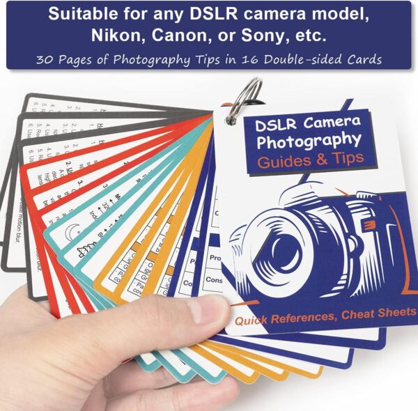 DSLR Cheat Sheet for Canon Nikon Sony Camera Accessories Photography Gifts Photographer, Quick Reference Cards Photography Guides & Tips: Settings, Exposure, Modes, Composition, Lighting Etc 4×3 Inch