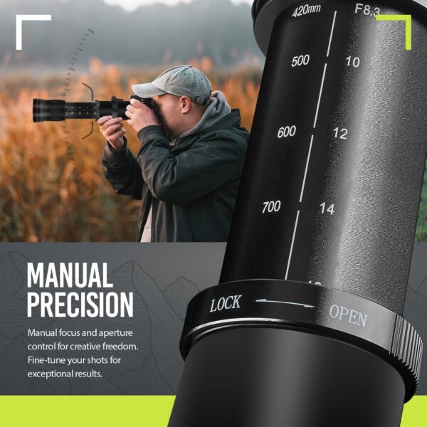 High-Power 420-1600mm f/8.3 HD Manual Telephoto Zoom Lens for Canon T1i T2i T3 T3i T4 T4i T5 T5i T6 T6i T6s T7 T7i T7s T8i EOS 1D 5D 6D 7D 30D 40D 50D 60D 70D 80D 90D XS XSI SL3 SL2 SL1
