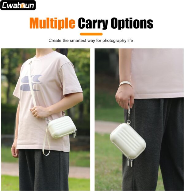 Cwatcun Digital Camera Case, Waterproof Hardshell Digital Camera Bag with 2 Carrying Ways, Lightweight Small Camera Sling Bag Compatible with KODAK PIXPRO/Canon PowerShot/Sony DSCW800 DSCW830 - White