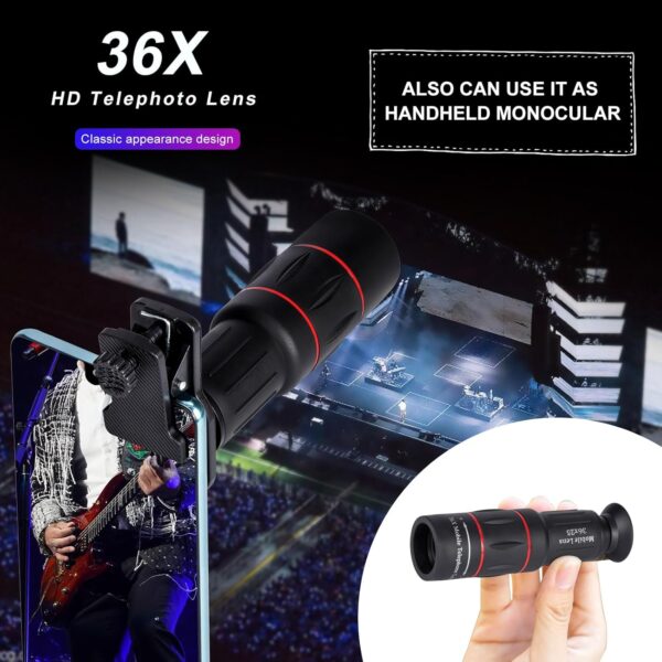 36X Long Focus Telephoto Phone Lens for iPhone and Android, Zoom Cellphone Camera Lens with Phone Clip for Picture Video Taking