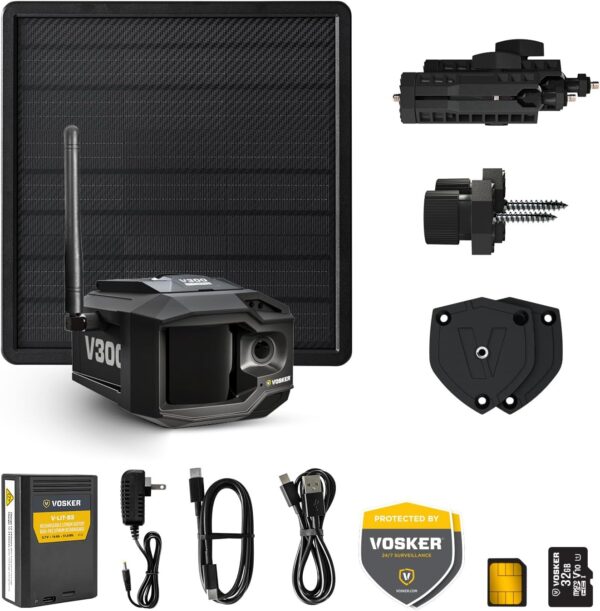 Vosker V300 Ultimate 4G-LTE Autonomous Outdoor Security Camera | High-Capacity 15,000 mAh External Solar Power Bank | SIM Card Included | No WiFi Needed | Live Streaming