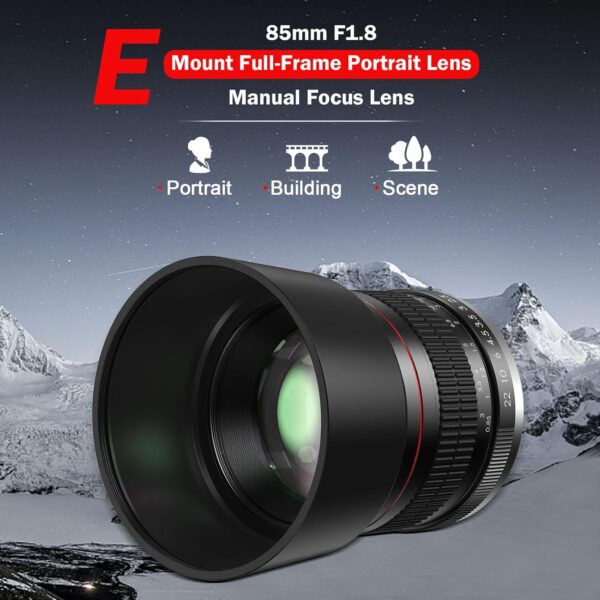 85mm f1.8 Portrait Lens - E Mount Lens for Sony, Medium Telephoto Lenses (Manual Focus) for Sony A7C A7R A7S A7 A9 A6700 A6600 A6500 A6400 A6300 A6100 A6000 A5100 A5000 NEX-7 NEX-6 NEX-5 ZV-E10 etc