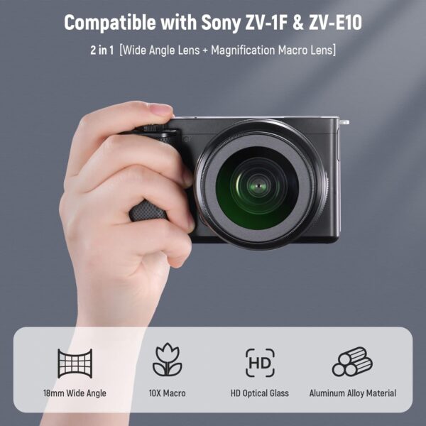 NEEWER 40.5mm HD Wide Angle Lens Compatible with Sony ZV-1F ZV-E10 A5000 A6000, 2 in 1 18mm Wide Angle & 10x Macro Additional Lens with Extension Tube, Bayonet Mount Lens Adapter (LS-30, Black)