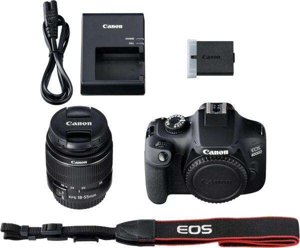Canon EOS 4000D / Rebel T100 DSLR Camera w/EF-S 18-55mm F/3.5-5.6 Zoom Lens + 64GB Memory, Filters,Case, Tripod, Flash, and More (34pc Bundle) (Renewed)