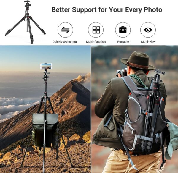 SmallRig CT-20 Camera Tripod, 78.7" Foldable Aluminum Tripod & Monopod, 360°Ball Head Detachable, Payload 33lb (200cm/78.7")