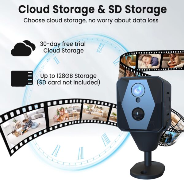 Hidden Camera, 2K HD Mini Camera, Spy Camera with Cloud & SD Storage, 100-Day Standby Time Small Camera, Cameras for Home Security AI Motion Detection
