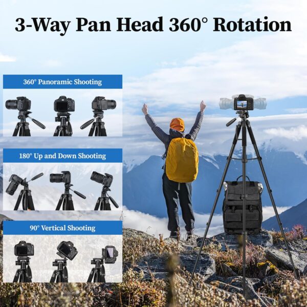JOILCAN Tripod Camera Tripods, 74" Tripod for Camera Phone Video Recording, Heavy Duty Camera Tripod Stand, Professional Travel DSLR Tripods Compatible with Canon iPhone, Max Load 15 LB