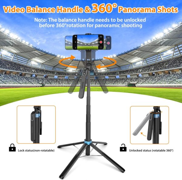 Eocean 71" Tall Selfie Stick Tripod Quadripod with Remote & with 360° Ballhead, Aluminum Alloy Extendable Cell Phone Tripod Stand, Travel Tripod Phone Holder Compatible with iPhone/Android/GoPro