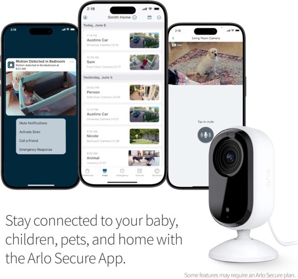 Arlo Essential Security Camera 2K | Indoor Only| 2nd Gen | Baby Monitor & Pet Camera | Wired Automated Privacy Shield, 2-Way Audio, Night Vision, Live Stream, Motion Alerts & Notifications White,1 Cam