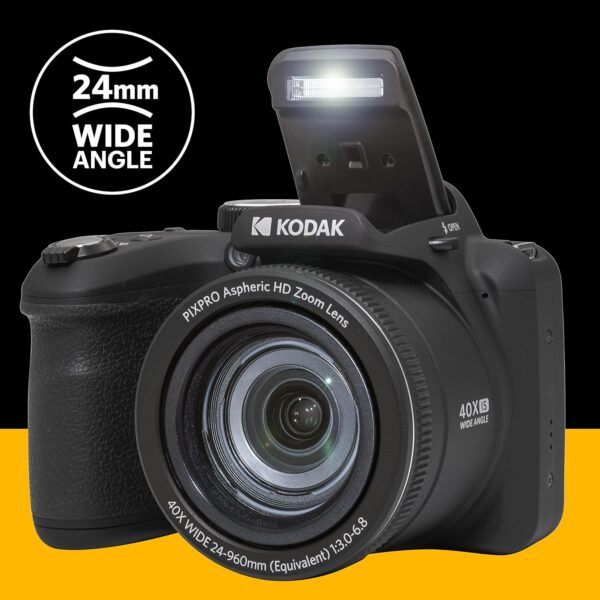 KODAK PIXPRO AZ405-BK 20MP Digital Camera 40X Optical Zoom 24mm Wide Angle Lens Optical Image Stabilization 1080P Full HD Video 3" LCD Vlogging Camera (Black)