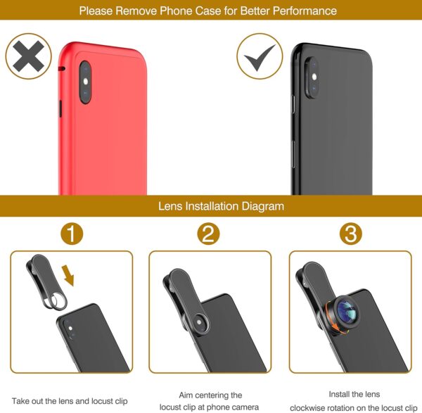 Upgraded 3 in 1 Phone Camera Lens kit-198° Fisheye Lens + Macro Lens + 120° Wide Angle Lens,Clip on Cell Phone Lens Kit Compatible with iPhone Samsung Android Smartphones