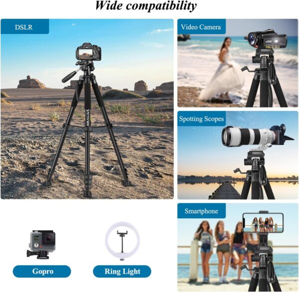 VICTIV 74” Camera Tripod, Tripod for Camera and Phone, Aluminum Heavy Duty Tripod Stand for Canon Nikon with Carry Bag and Phone Holder, Compatible with DSLR, iPhone, Spotting Scopes, Max Load 15 Lb