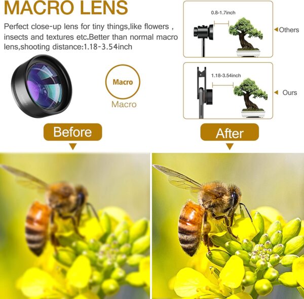 Upgraded 3 in 1 Phone Camera Lens kit-198° Fisheye Lens + Macro Lens + 120° Wide Angle Lens,Clip on Cell Phone Lens Kit Compatible with iPhone Samsung Android Smartphones