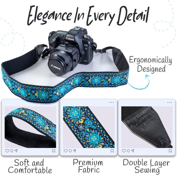 Camera Strap For Photographers Padded Universal Fit Neck Shoulder & Crossbody Strap Quick Release For DSLR/SLR/Mirrorless Canon Nikon Sony Olympus Compatible Photographer Gift for Men & Women - Blue
