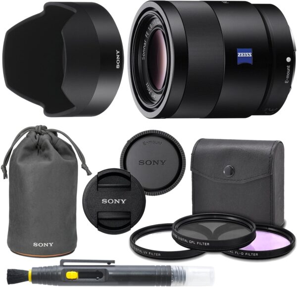 Sony Sonnar T FE 55mm f/1.8 ZA Full Frame Lens with Pro Kit. Includes: UV Filter, Circular Polarizing Filter, Fluorescent Day Filter, Sony Lens Hood, Front & Rear Caps - International Version